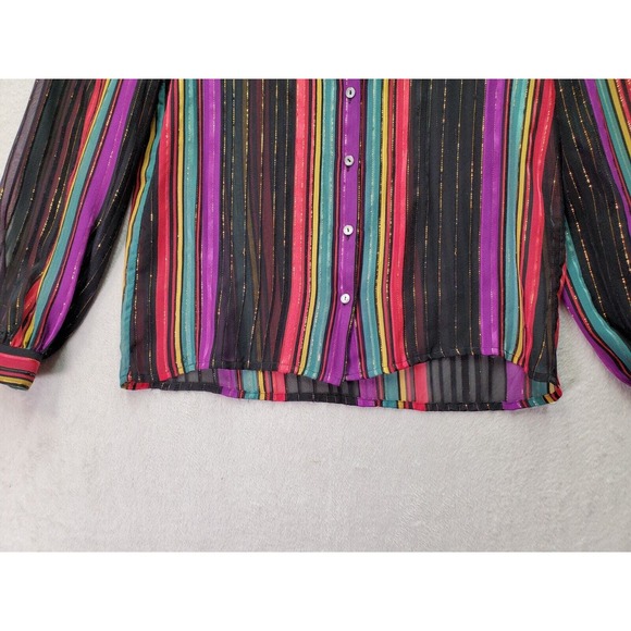 VTG John Yang Blouse Womens Size 6 Multi Striped Metallic Sheer Glam 70's Ruffle - Picture 3 of 7